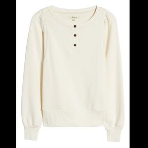 NWT Madewell Puff Sleeve Henley Sweatshirt in Antique Cream Sz Small
